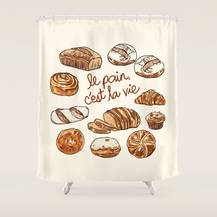 Le Pain Câest La Vie â Bread is Life French Bakery Illustration Shower Curtain Gallery Image 1