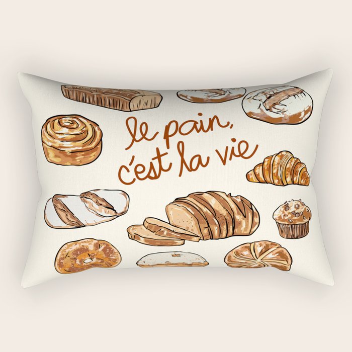 Le Pain Câest La Vie â Bread is Life French Bakery Illustration Rectangular Pillow Gallery Image 1