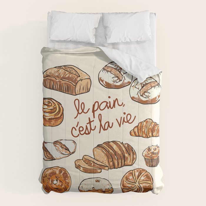 Le Pain Câest La Vie â Bread is Life French Bakery Illustration Comforter Gallery Image 6