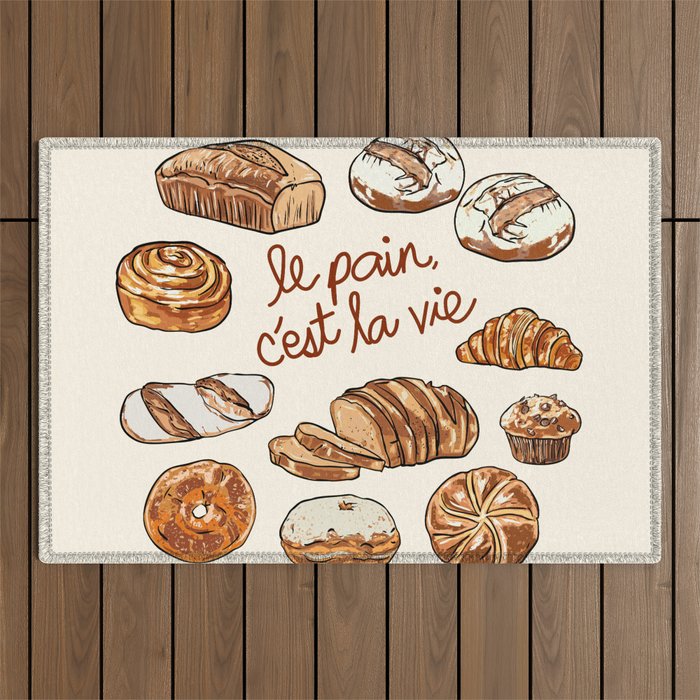 Le Pain Câest La Vie â Bread is Life French Bakery Illustration Outdoor Rug Gallery Image 1