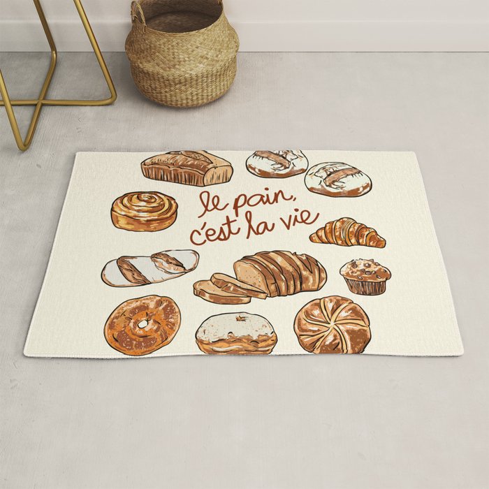 Le Pain Câest La Vie â Bread is Life French Bakery Illustration Rug Gallery Image 1