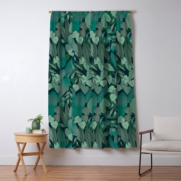 Tropical Jungle Garden Leaves {Jade} Window Curtain Gallery Image 5