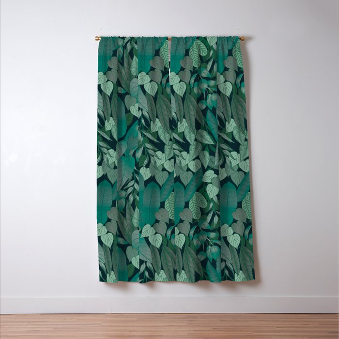 Tropical Jungle Garden Leaves {Jade} Window Curtain Gallery Image 3