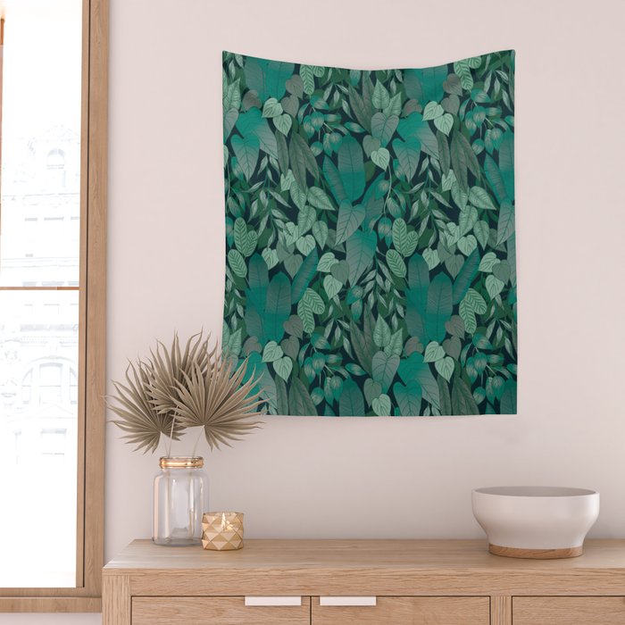 Tropical Jungle Garden Leaves {Jade} Wall Tapestry Gallery Image 2