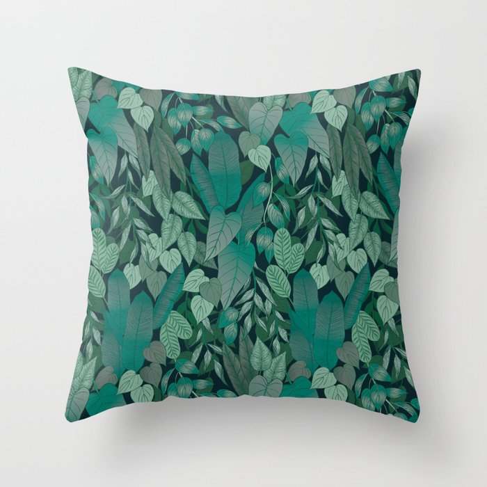 Tropical Jungle Garden Leaves {Jade} Throw Pillow Gallery Image 1