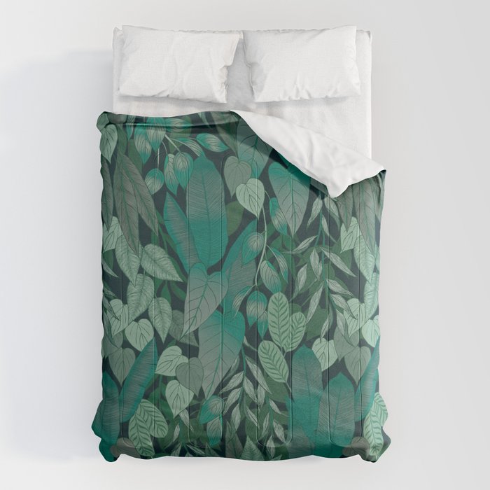 Tropical Jungle Garden Leaves {Jade} Comforter Gallery Image 1