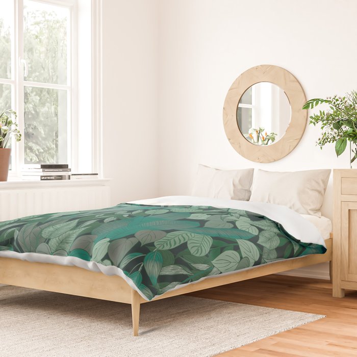 Tropical Jungle Garden Leaves {Jade} Duvet Cover Gallery Image 2