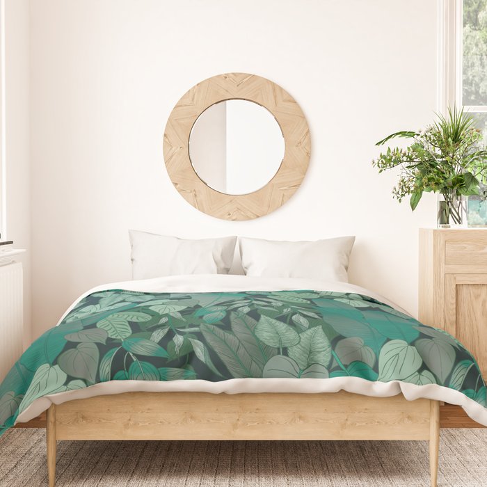 Tropical Jungle Garden Leaves {Jade} Duvet Cover Gallery Image 3