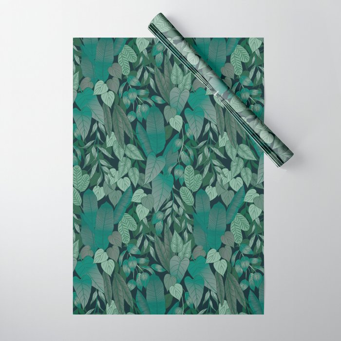 Tropical Jungle Garden Leaves {Jade} Wrapping Paper Gallery Image 1