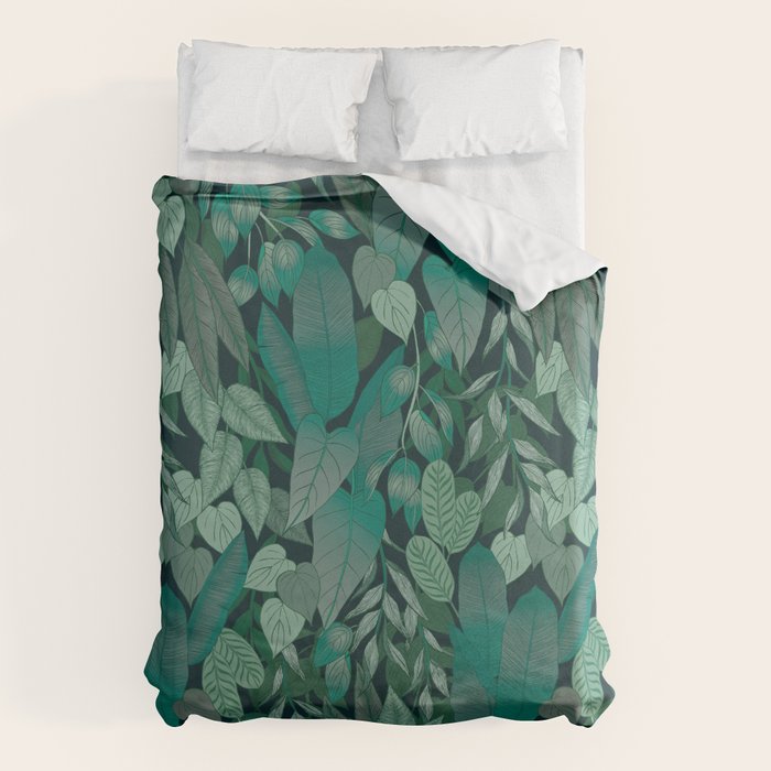 Tropical Jungle Garden Leaves {Jade} Duvet Cover Gallery Image 1