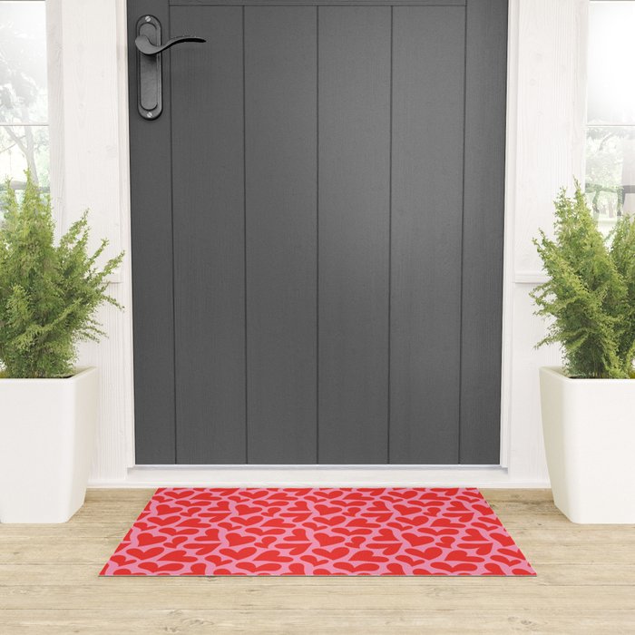 Retro red love heart shape pattern Welcome Mat Gallery Image 3