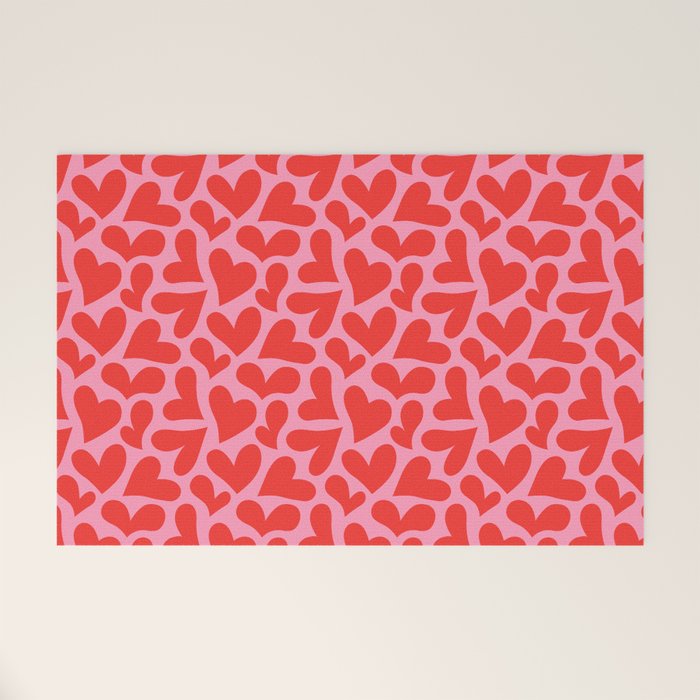 Retro red love heart shape pattern Welcome Mat Gallery Image 1