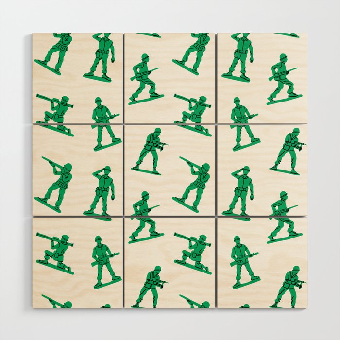 Retro toy soldier cartoon pattern Wood Wall Art Gallery Image 1