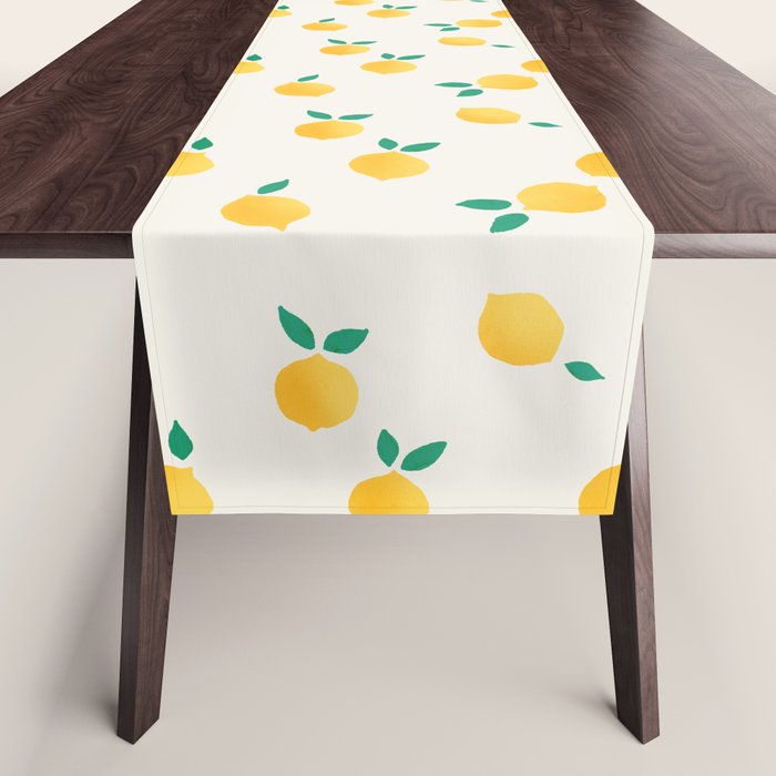 Sunny Mediterranean Lemon Pattern  Summer Coastal Vibes Table Runner Gallery Image 1