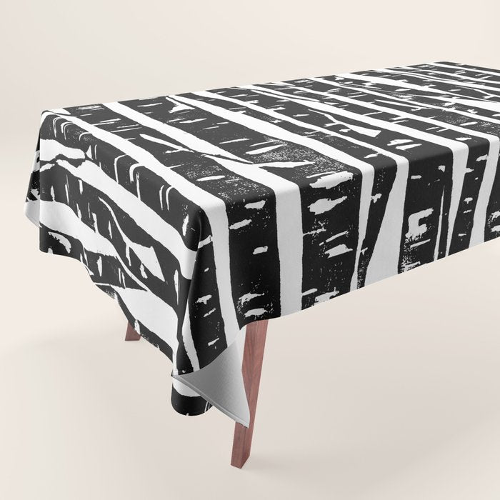 Woodcut Birches Black Tablecloth Gallery Image 1