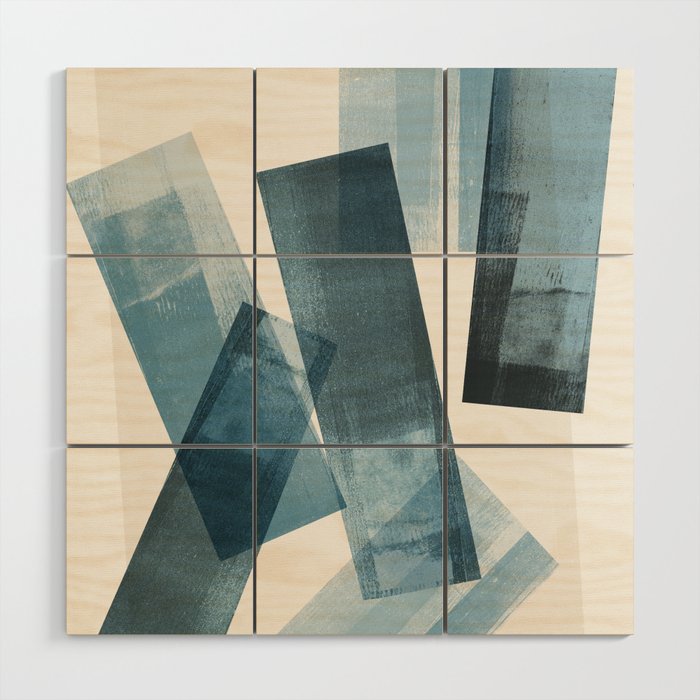 Rectangular Shapes Blue Geometric Abstract Wood Wall Art Gallery Image 1