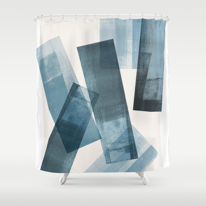 Rectangular Shapes Blue Geometric Abstract Shower Curtain Gallery Image 1
