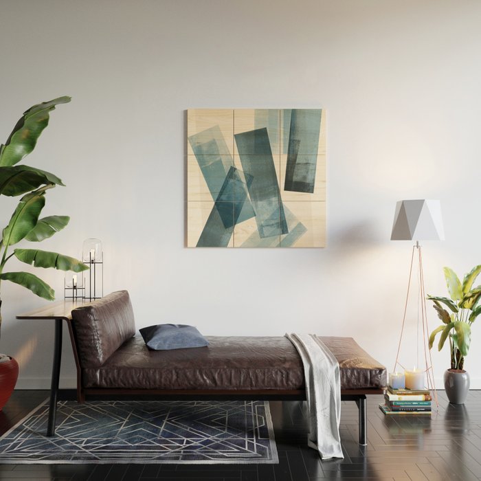 Rectangular Shapes Blue Geometric Abstract Wood Wall Art Gallery Image 2