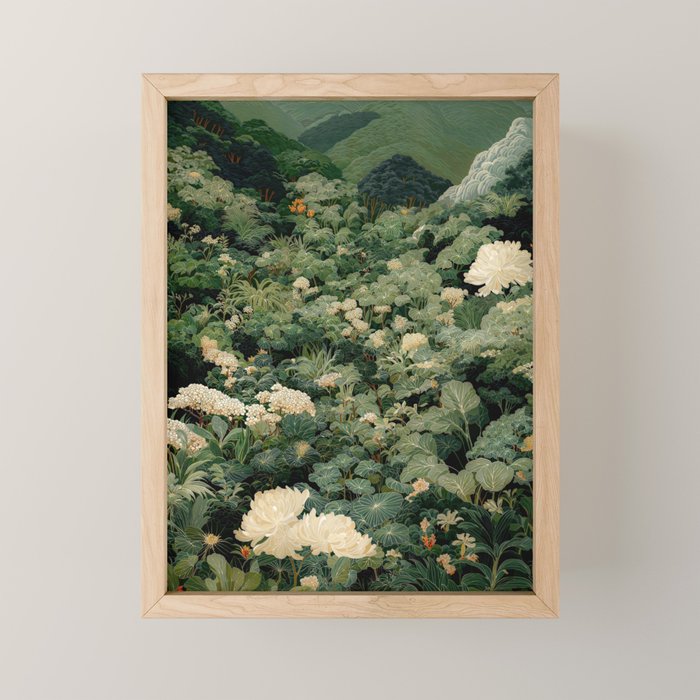 Japanese Wall Art Flower Poster maximalist wall art floral Japandi Wall Art botanical Sage Green Art Mini Art Print Gallery Image 1