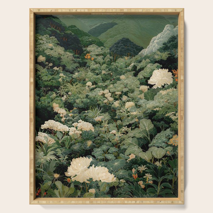 Japanese Wall Art Flower Poster maximalist wall art floral Japandi Wall Art botanical Sage Green Art Serving Tray Gallery Image 1