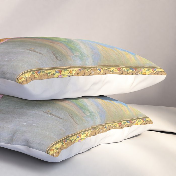 Shah Jahan on a Terrace, Holding a Pendant Set With HisAntique Indian Miniature Painted Illustration Pillow Sham Gallery Image 3