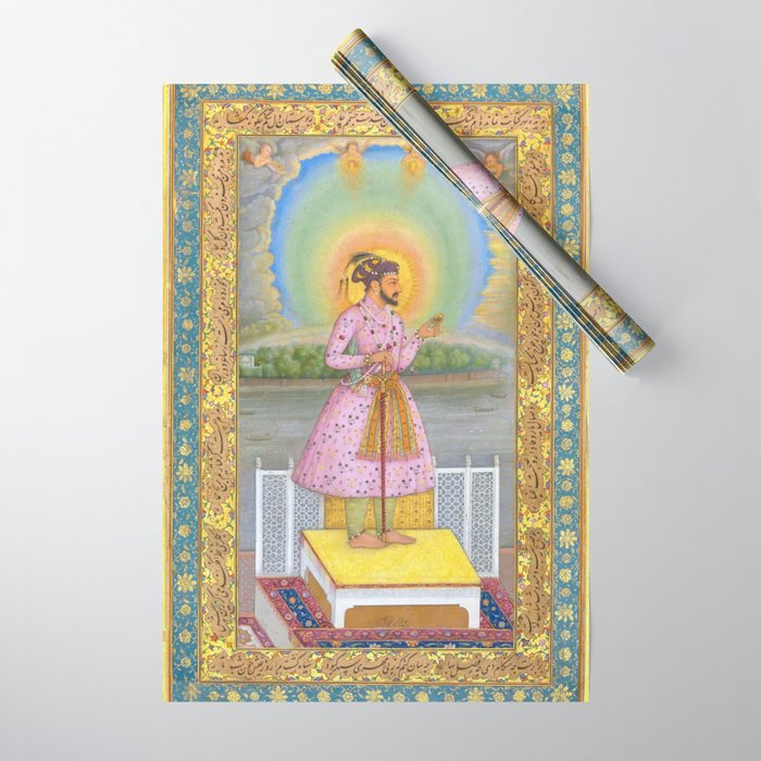Shah Jahan on a Terrace, Holding a Pendant Set With HisAntique Indian Miniature Painted Illustration Wrapping Paper Gallery Image 1