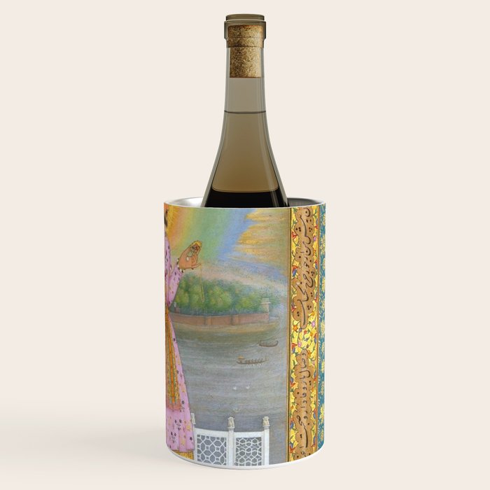 Shah Jahan on a Terrace, Holding a Pendant Set With HisAntique Indian Miniature Painted Illustration Wine Chiller Gallery Image 3