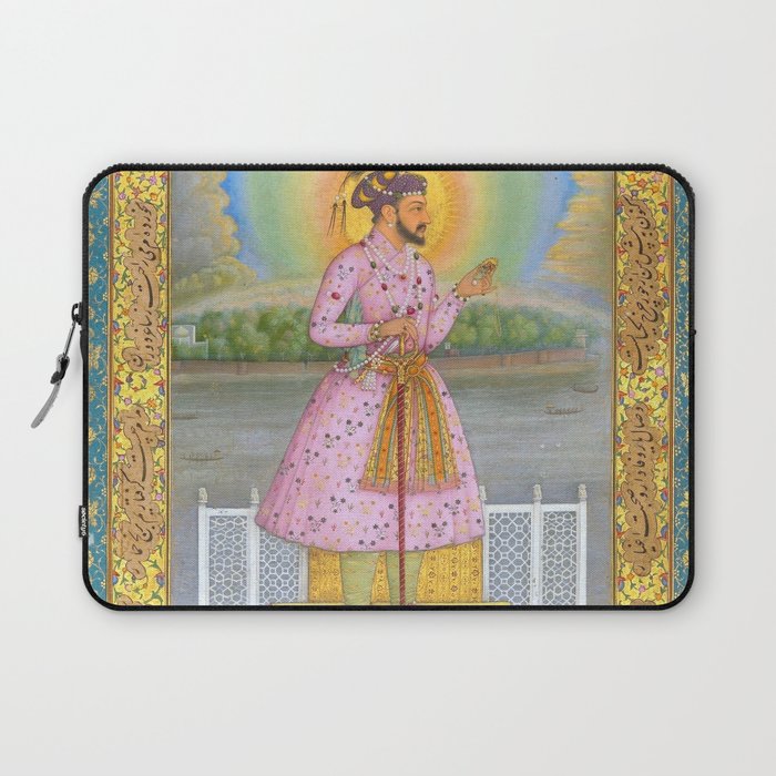 Shah Jahan on a Terrace, Holding a Pendant Set With HisAntique Indian Miniature Painted Illustration Laptop Sleeve Gallery Image 1