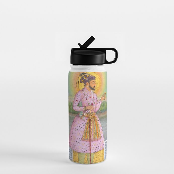 Shah Jahan on a Terrace, Holding a Pendant Set With HisAntique Indian Miniature Painted Illustration Water Bottle Gallery Image 1