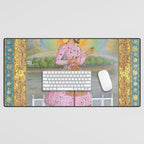 Shah Jahan on a Terrace, Holding a Pendant Set With HisAntique Indian Miniature Painted Illustration Desk Mat Gallery Image 1