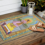 Shah Jahan on a Terrace, Holding a Pendant Set With HisAntique Indian Miniature Painted Illustration Outdoor Rug Gallery Image 2