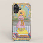 Shah Jahan on a Terrace, Holding a Pendant Set With HisAntique Indian Miniature Painted Illustration iPhone Case Gallery Image 1