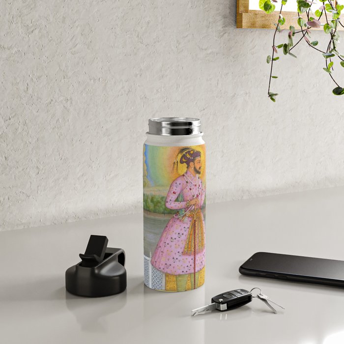 Shah Jahan on a Terrace, Holding a Pendant Set With HisAntique Indian Miniature Painted Illustration Water Bottle Gallery Image 4