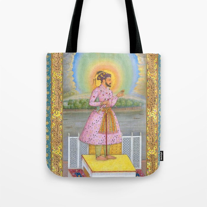 Shah Jahan on a Terrace, Holding a Pendant Set With HisAntique Indian Miniature Painted Illustration Tote Bag Gallery Image 1