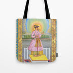 Shah Jahan on a Terrace, Holding a Pendant Set With HisAntique Indian Miniature Painted Illustration Tote Bag Gallery Image 1