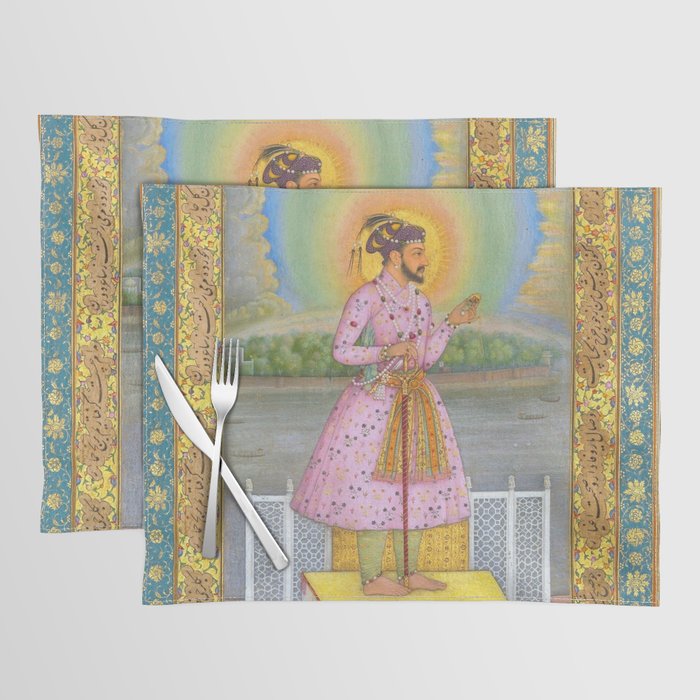 Shah Jahan on a Terrace, Holding a Pendant Set With HisAntique Indian Miniature Painted Illustration Placemat Gallery Image 1