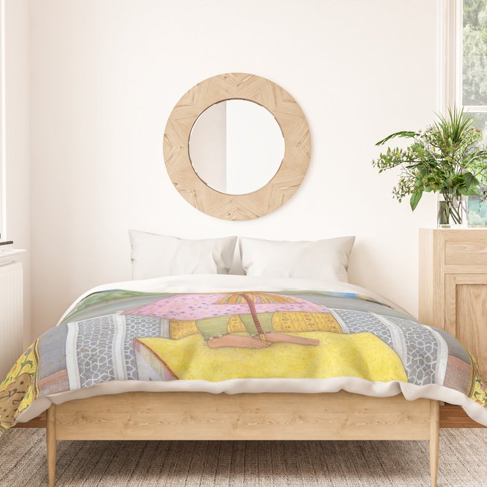 Shah Jahan on a Terrace, Holding a Pendant Set With HisAntique Indian Miniature Painted Illustration Duvet Cover Gallery Image 3