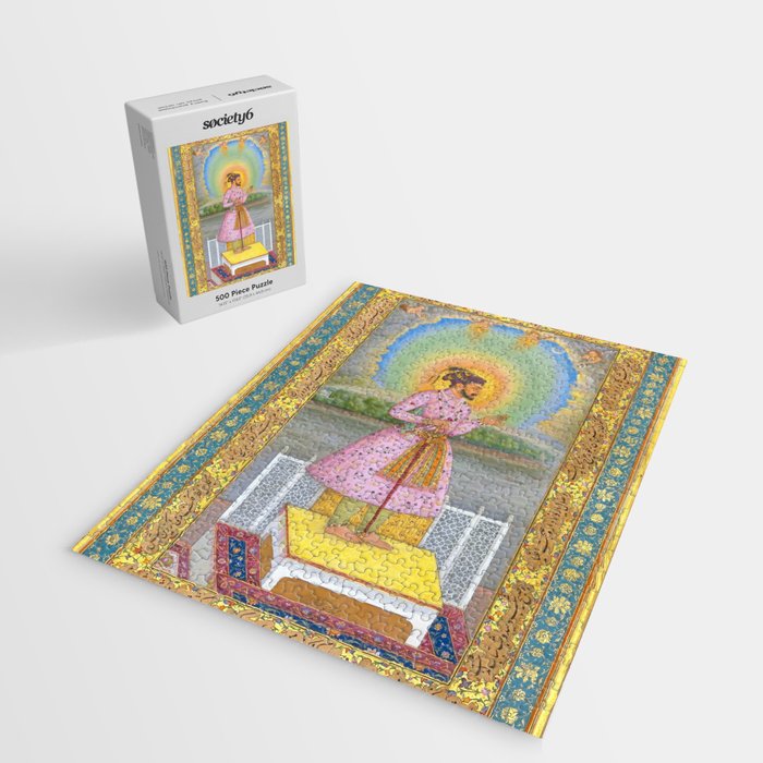 Shah Jahan on a Terrace, Holding a Pendant Set With HisAntique Indian Miniature Painted Illustration Jigsaw Puzzle Gallery Image 2