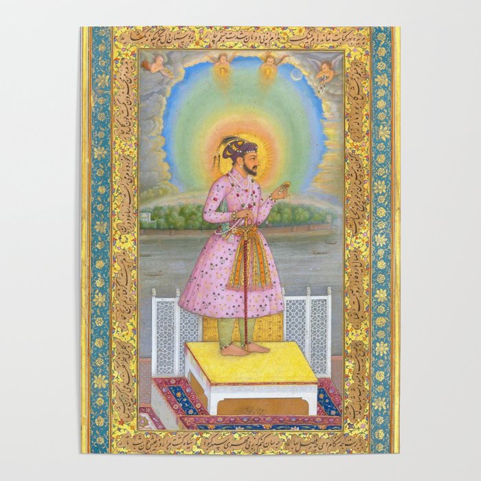 Shah Jahan on a Terrace, Holding a Pendant Set With HisAntique Indian Miniature Painted Illustration Poster Gallery Image 4