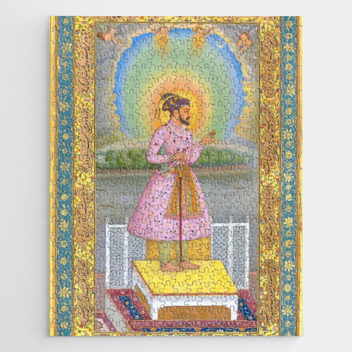 Shah Jahan on a Terrace, Holding a Pendant Set With HisAntique Indian Miniature Painted Illustration Jigsaw Puzzle Gallery Image 1
