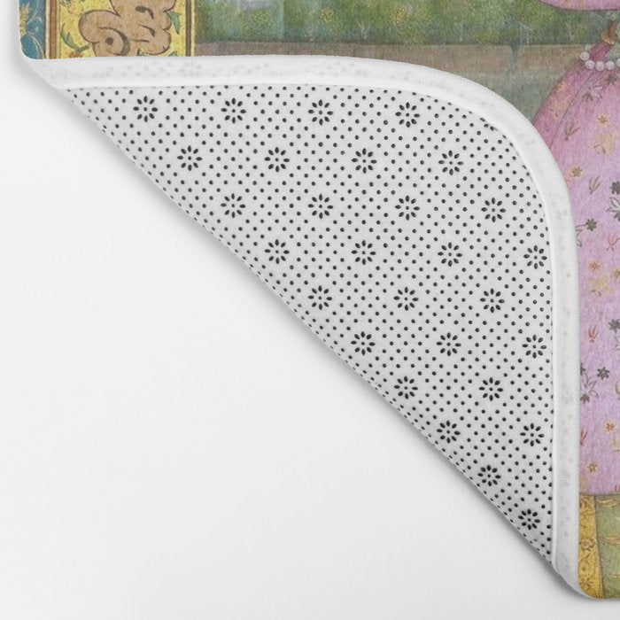 Shah Jahan on a Terrace, Holding a Pendant Set With HisAntique Indian Miniature Painted Illustration Bath Mat Gallery Image 2