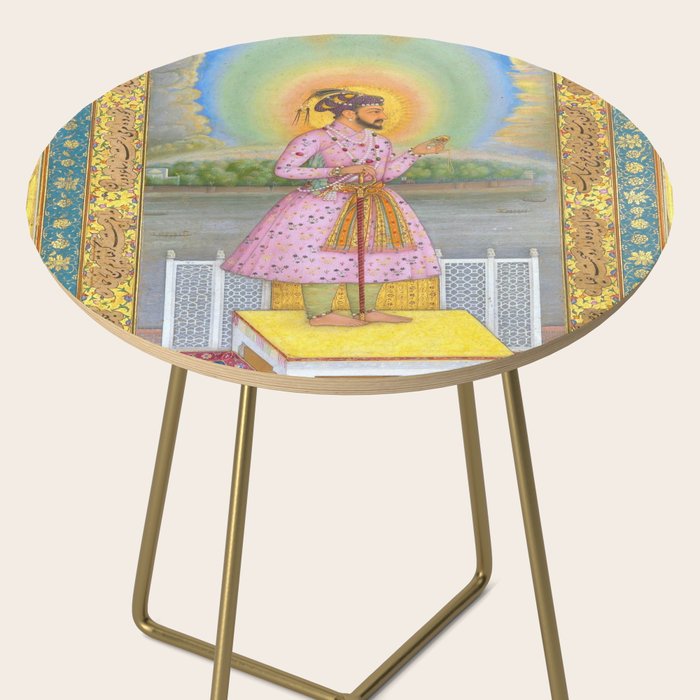 Shah Jahan on a Terrace, Holding a Pendant Set With HisAntique Indian Miniature Painted Illustration Side Table Gallery Image 2