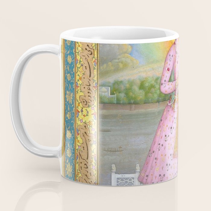 Shah Jahan on a Terrace, Holding a Pendant Set With HisAntique Indian Miniature Painted Illustration Coffee Mug Gallery Image 3