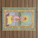 Shah Jahan on a Terrace, Holding a Pendant Set With HisAntique Indian Miniature Painted Illustration Outdoor Rug Gallery Image 1