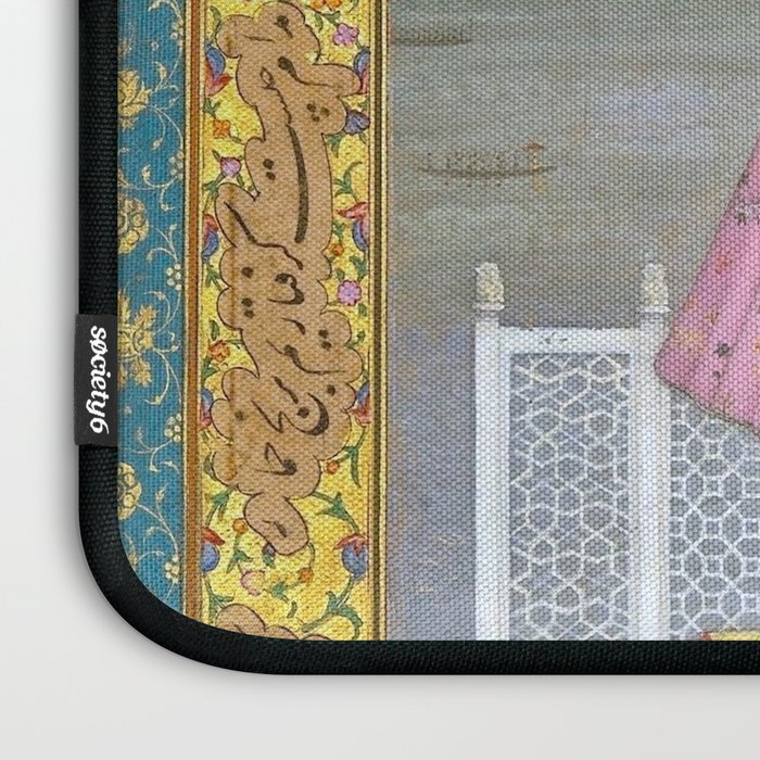 Shah Jahan on a Terrace, Holding a Pendant Set With HisAntique Indian Miniature Painted Illustration Laptop Sleeve Gallery Image 3