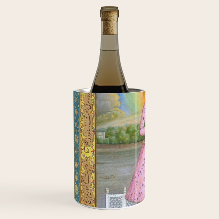 Shah Jahan on a Terrace, Holding a Pendant Set With HisAntique Indian Miniature Painted Illustration Wine Chiller Gallery Image 2