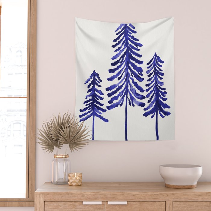 Pine Trees - Navy Wall Tapestry Gallery Image 2
