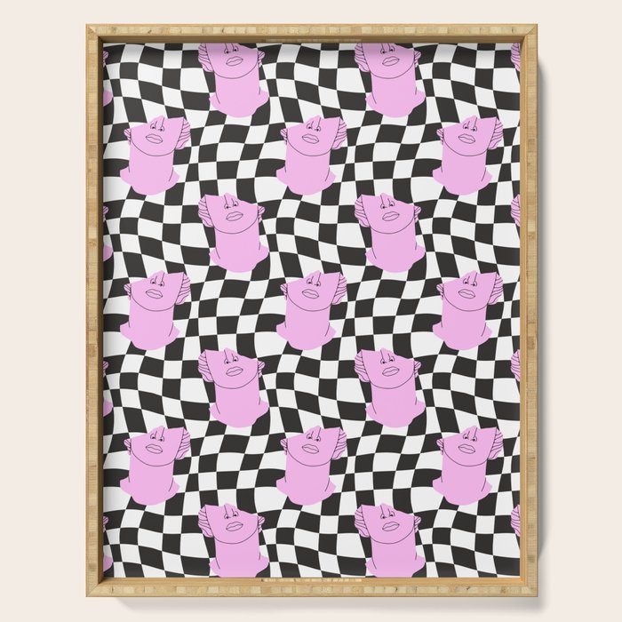 Retro greek statue vaporwave art pattern Serving Tray Gallery Image 1