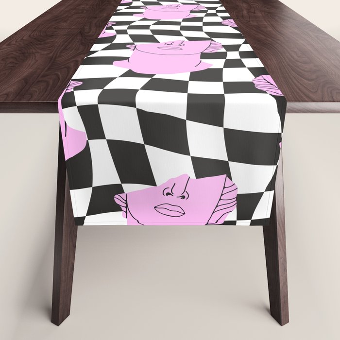 Retro greek statue vaporwave art pattern Table Runner Gallery Image 1