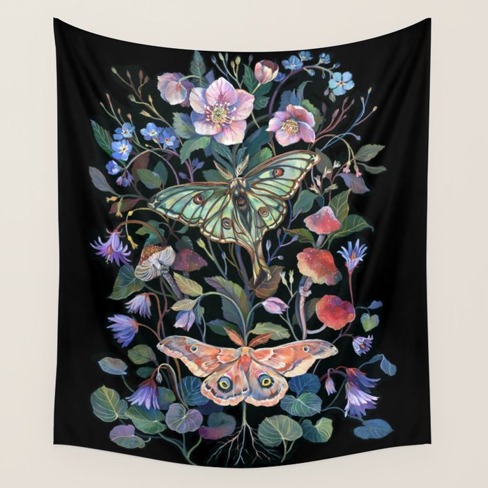 Moon Moth Mushroom Wall Tapestry Gallery Image 4
